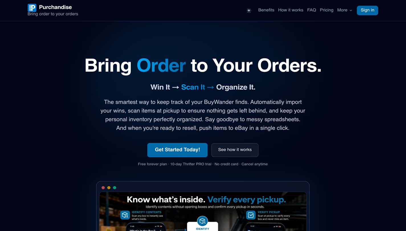 Purchandise inventory tracker and eBay listing tool for resellers